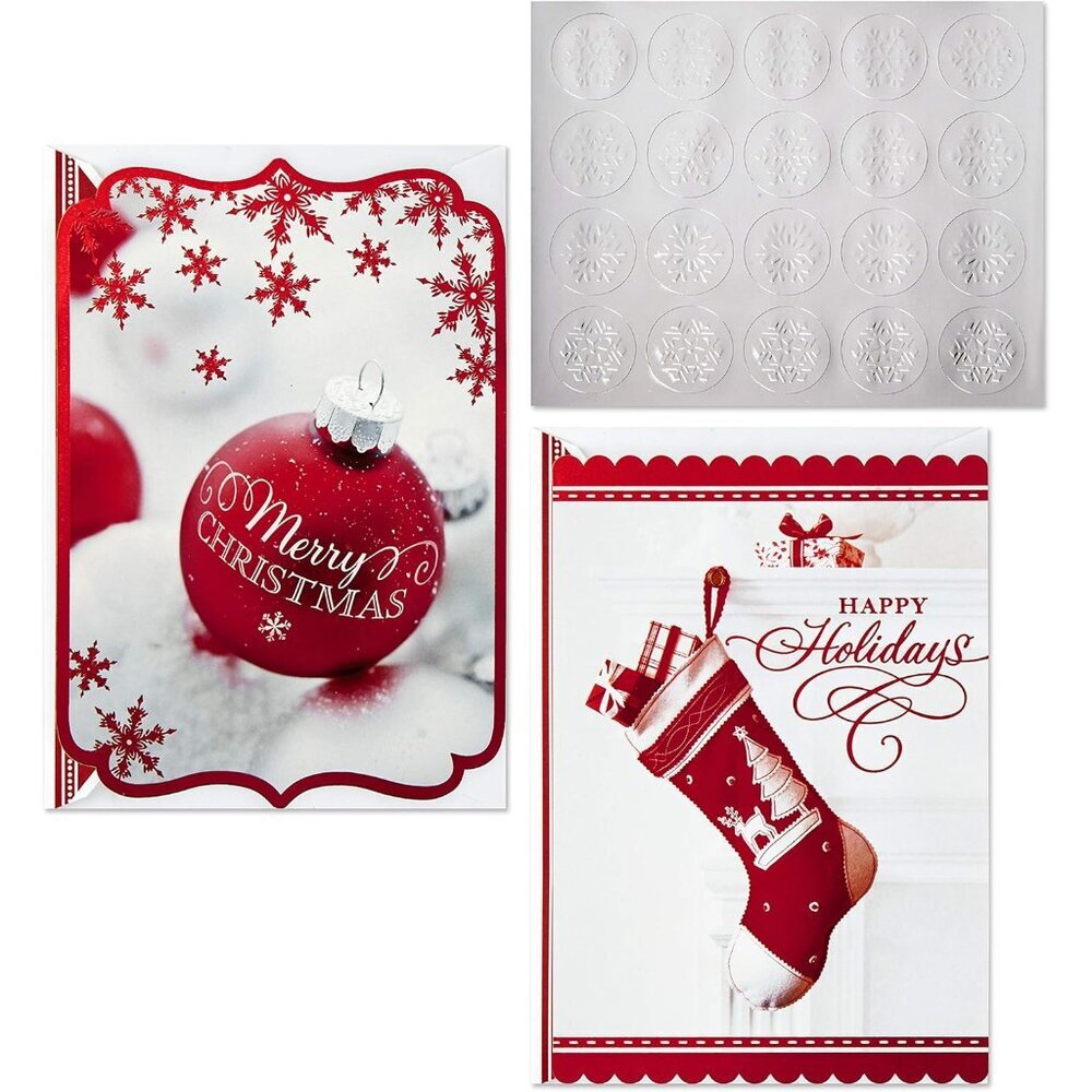 Christmas Boxed Card Assortment, Ornament and Stocking 40 Cards with Envelopes a